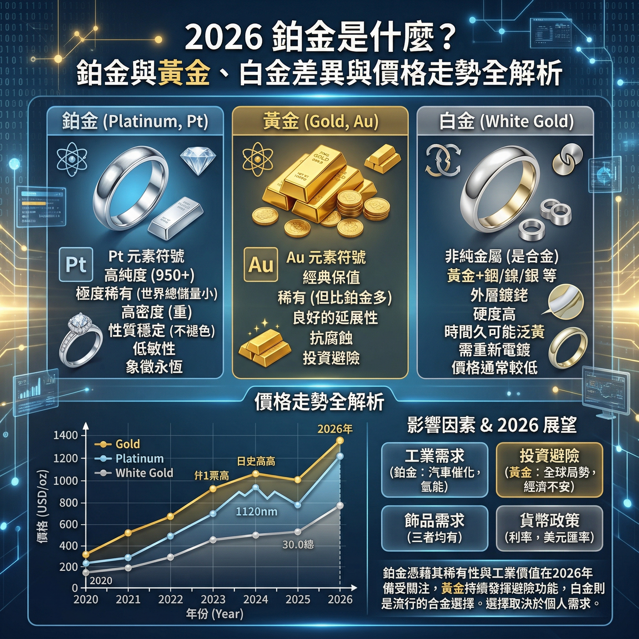 2026 鉑金是什麼？鉑金與黃金、白金差異與價格走勢全解析