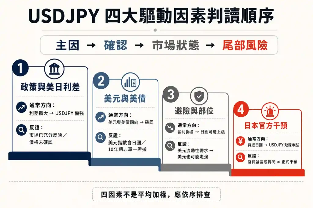 2. USDJPY 為什麼漲跌?四大驅動因素與判讀順序