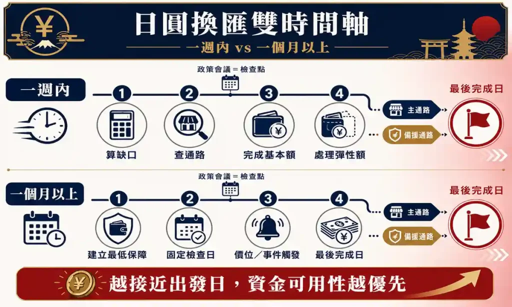 9. 一週內出發與一個月以上才出發,日圓應該怎麼分批換?